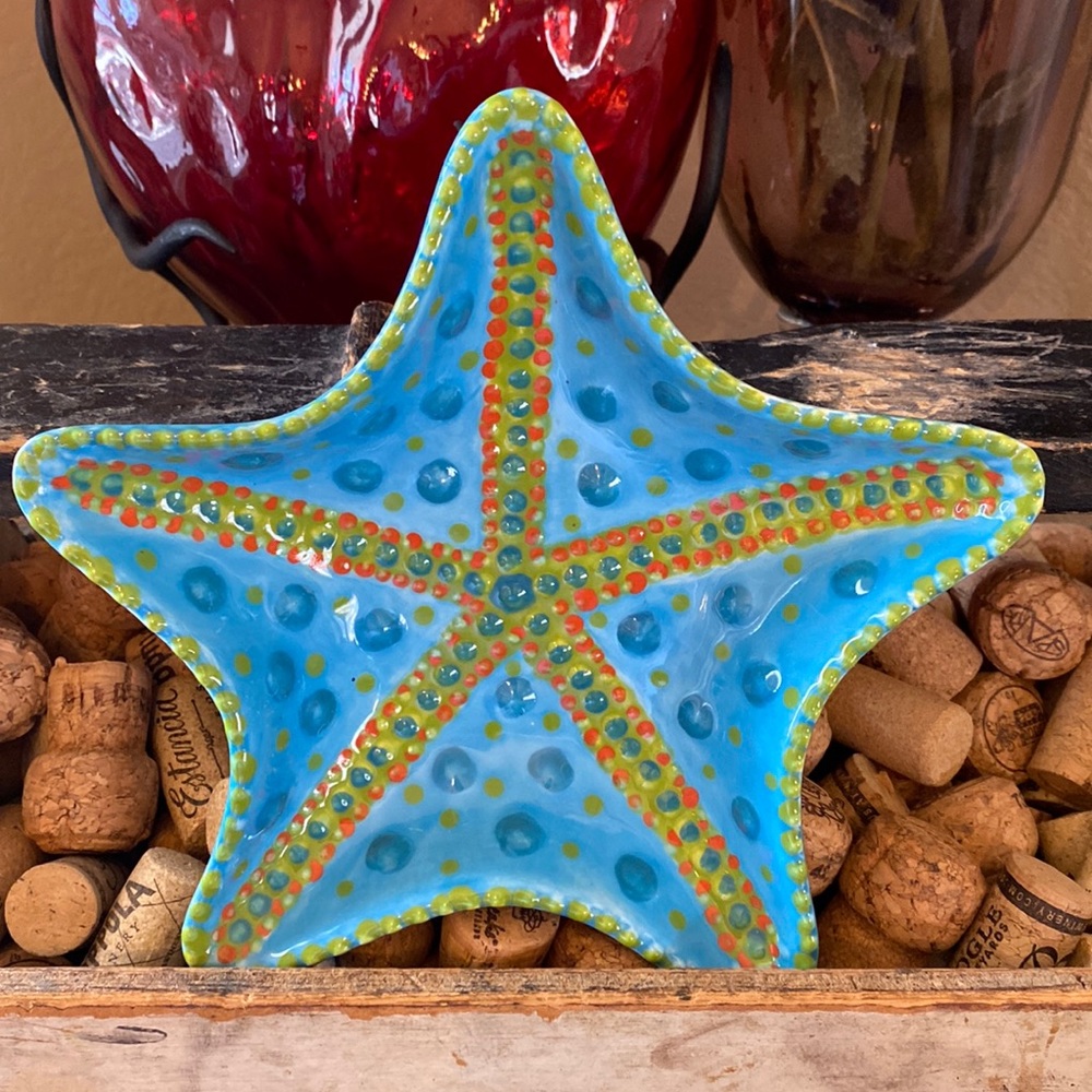 Hand painted Mayco starfish ceramic dish